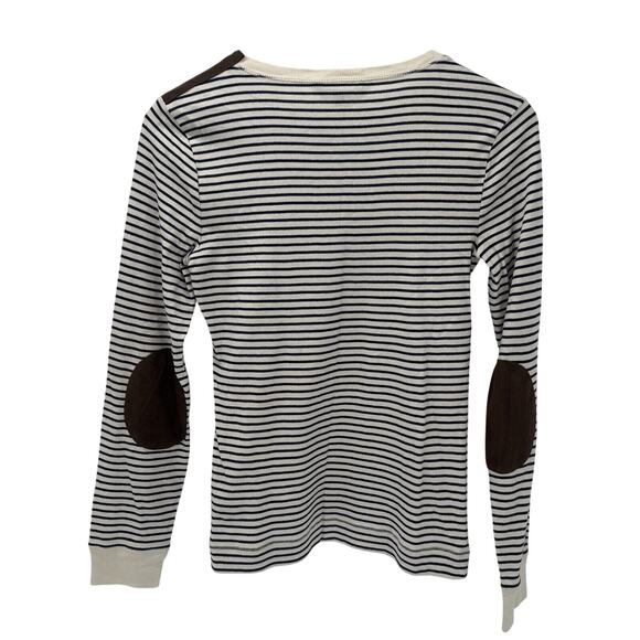 Lauren Ralph Lauren Shirt Womens Medium Cream Blue Stripe Faux Suede Detail - Picture 4 of 8